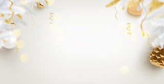 金色彩带铃铛松果圣诞节海报背景